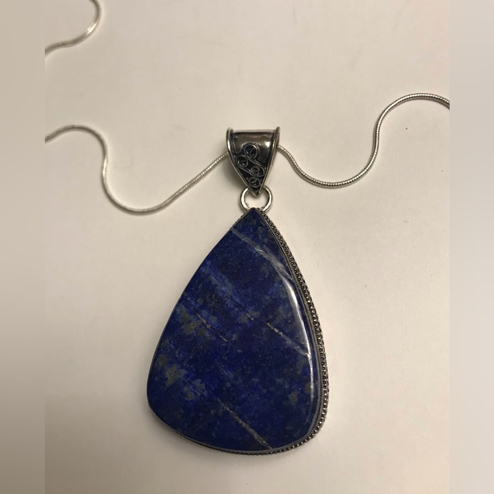 Lapis Lazuli Stamped 925 Sterling Silver Necklace